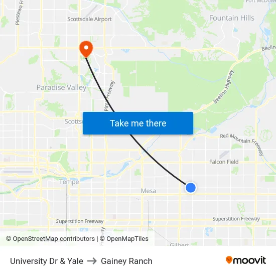 University Dr & Yale to Gainey Ranch map
