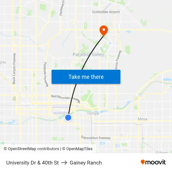 University Dr & 40th St to Gainey Ranch map