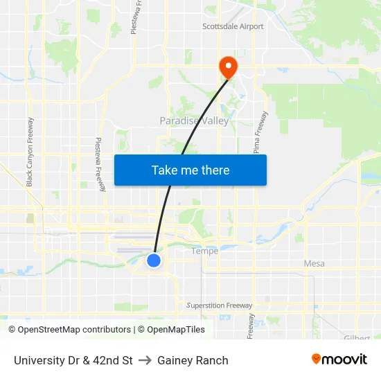 University Dr & 42nd St to Gainey Ranch map