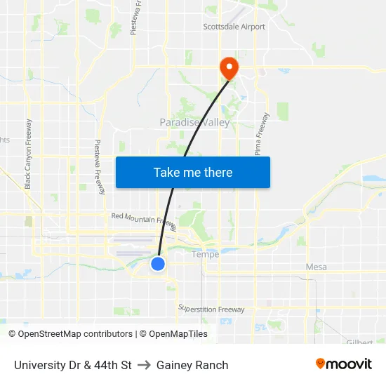 University Dr & 44th St to Gainey Ranch map