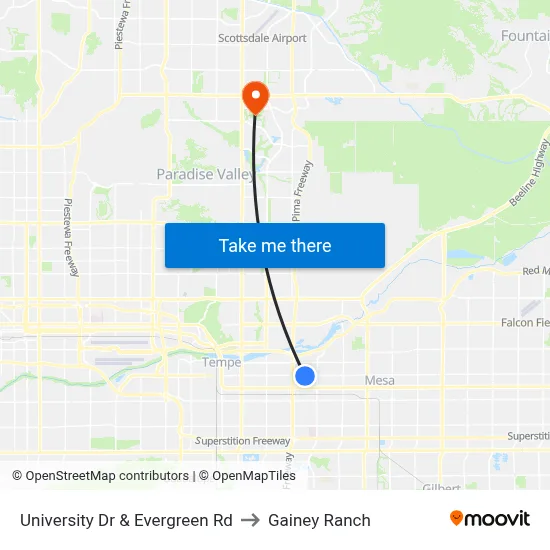University Dr & Evergreen Rd to Gainey Ranch map
