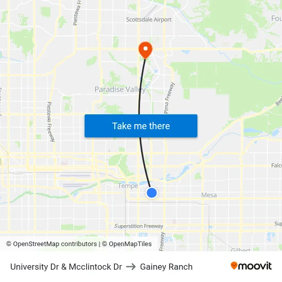 University Dr & Mcclintock Dr to Gainey Ranch map