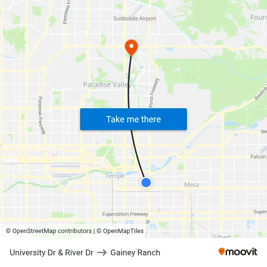 University Dr & River Dr to Gainey Ranch map