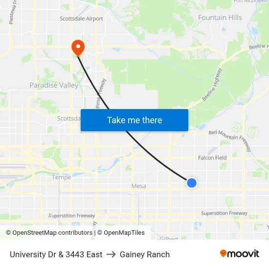 University Dr & 3443 East to Gainey Ranch map