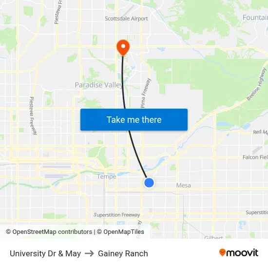 University Dr & May to Gainey Ranch map