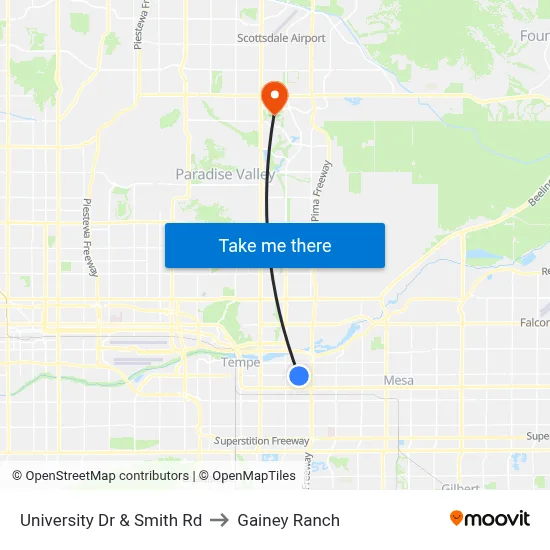 University Dr & Smith Rd to Gainey Ranch map