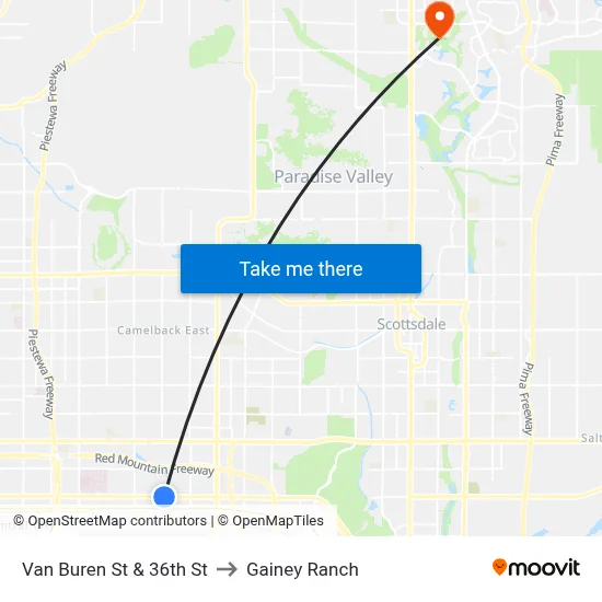 Van Buren St & 36th St to Gainey Ranch map
