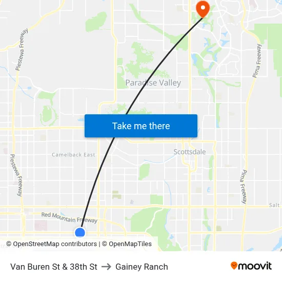 Van Buren St & 38th St to Gainey Ranch map