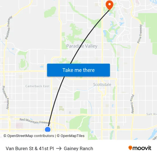 Van Buren St & 41st Pl to Gainey Ranch map