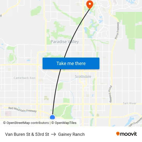 Van Buren St & 53rd St to Gainey Ranch map