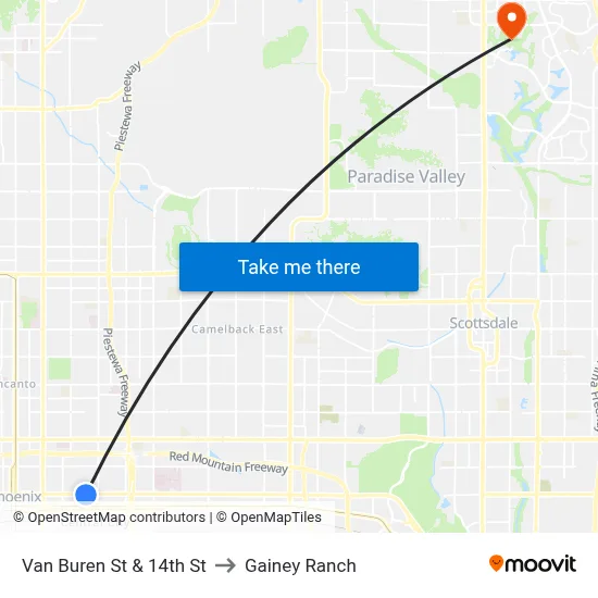 Van Buren St & 14th St to Gainey Ranch map