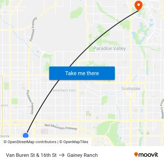 Van Buren St & 16th St to Gainey Ranch map