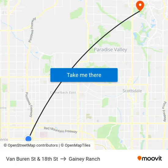 Van Buren St & 18th St to Gainey Ranch map