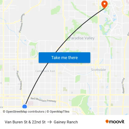 Van Buren St & 22nd St to Gainey Ranch map