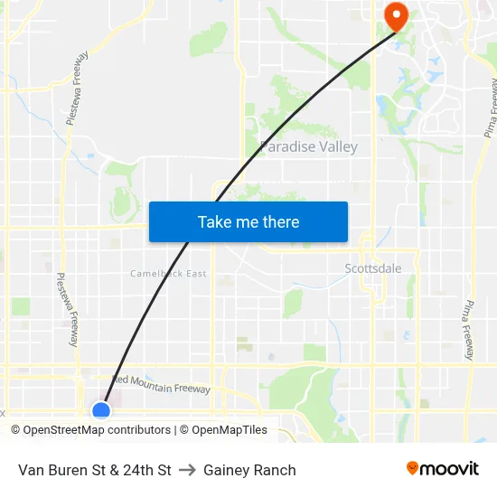 Van Buren St & 24th St to Gainey Ranch map