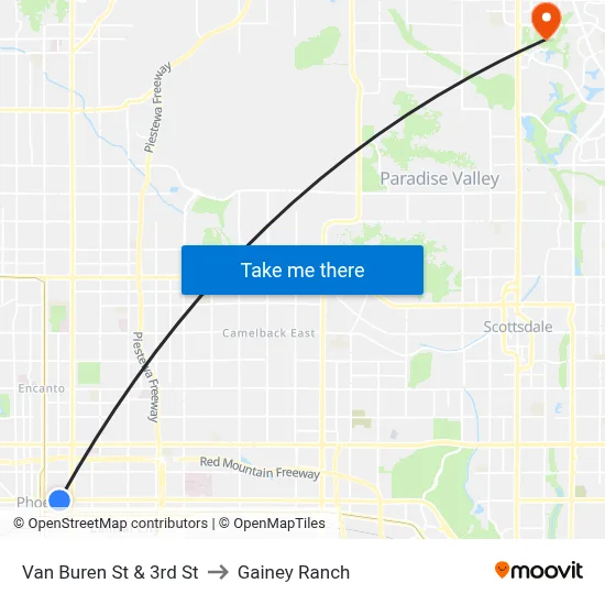 Van Buren St & 3rd St to Gainey Ranch map