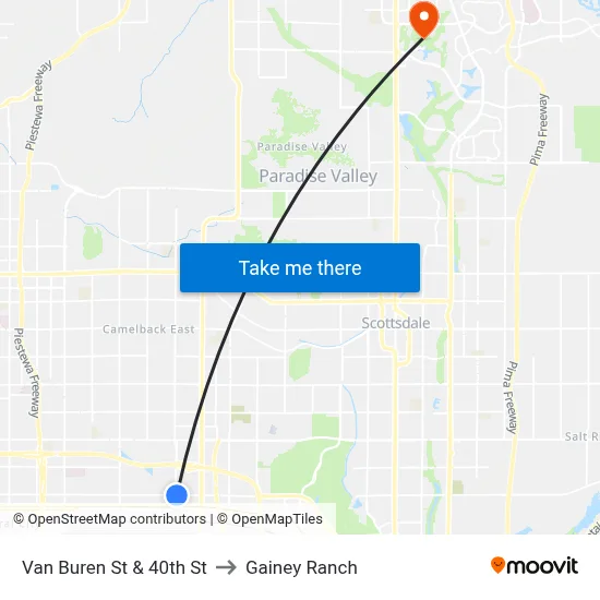 Van Buren St & 40th St to Gainey Ranch map