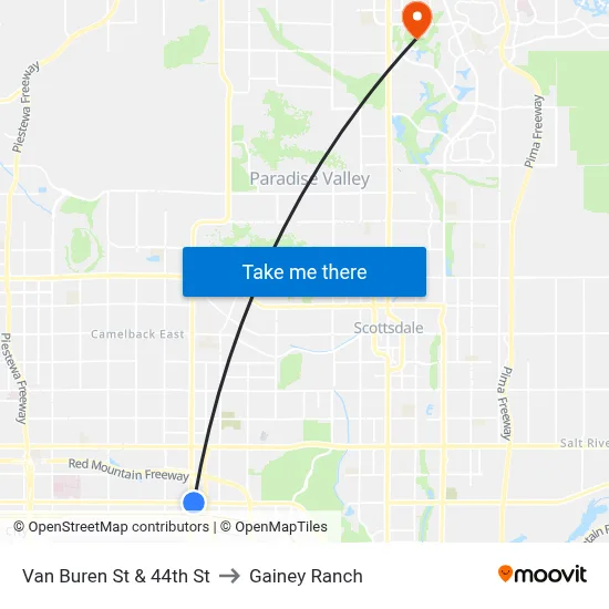Van Buren St & 44th St to Gainey Ranch map