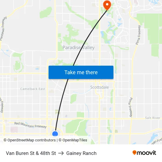 Van Buren St & 48th St to Gainey Ranch map