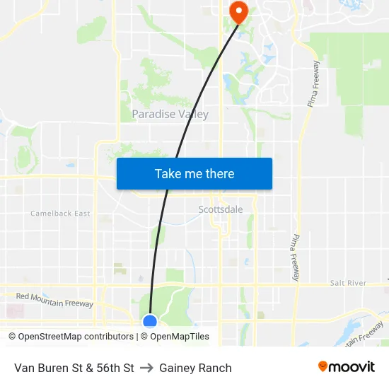 Van Buren St & 56th St to Gainey Ranch map