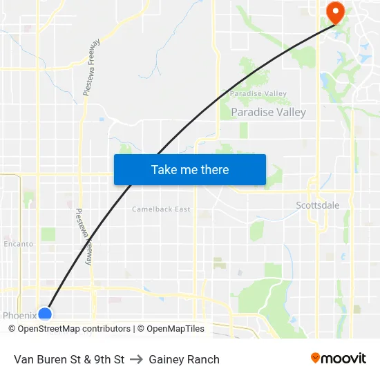 Van Buren St & 9th St to Gainey Ranch map