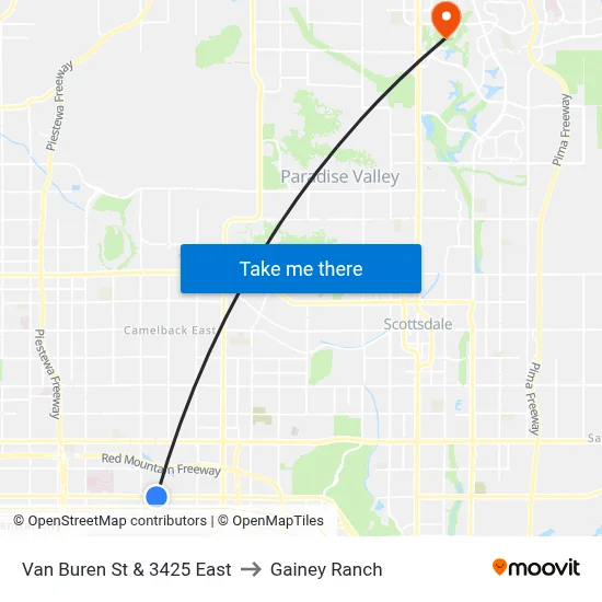 Van Buren St & 3425 East to Gainey Ranch map