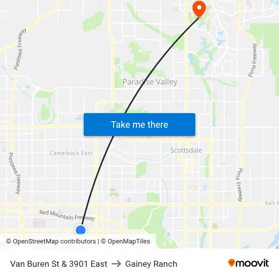 Van Buren St & 3901 East to Gainey Ranch map