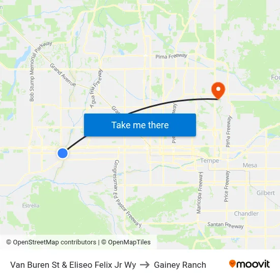Van Buren St & Eliseo Felix Jr Wy to Gainey Ranch map