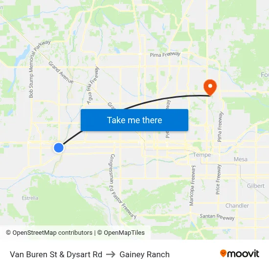 Van Buren St & Dysart Rd to Gainey Ranch map