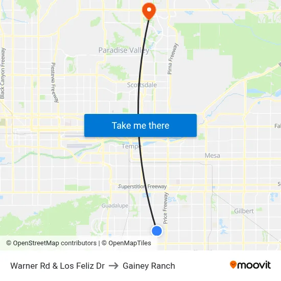 Warner Rd & Los Feliz Dr to Gainey Ranch map