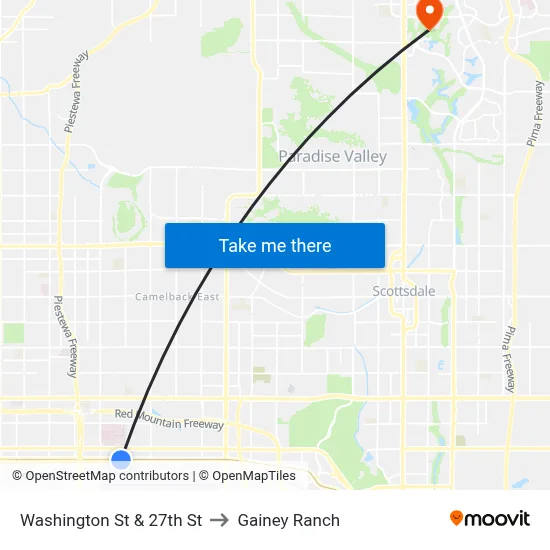 Washington St & 27th St to Gainey Ranch map