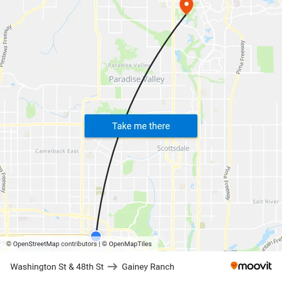 Washington St & 48th St to Gainey Ranch map