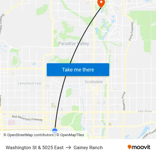 Washington St & 5025 East to Gainey Ranch map