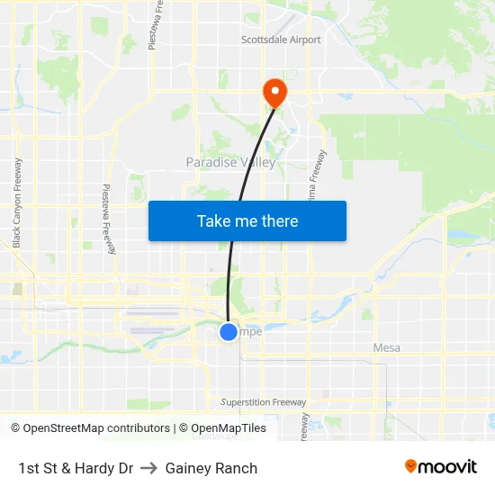 1st St & Hardy Dr to Gainey Ranch map
