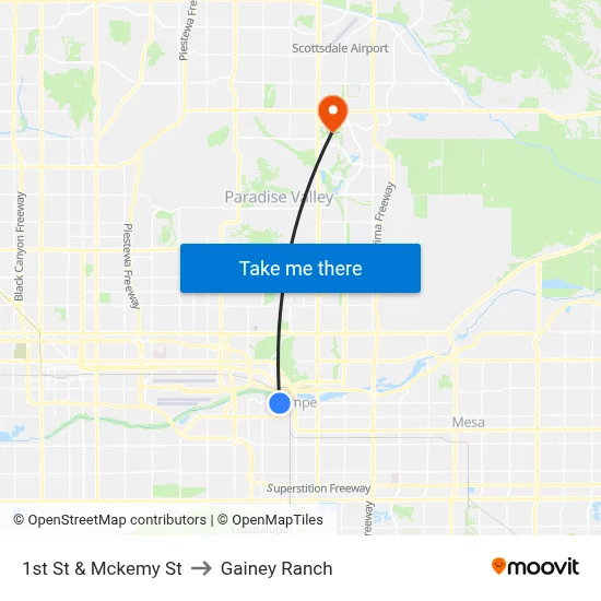 1st St & Mckemy St to Gainey Ranch map