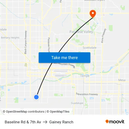 Baseline Rd & 7th Av to Gainey Ranch map