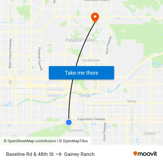 Baseline Rd & 48th St to Gainey Ranch map