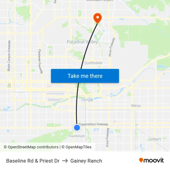 Baseline Rd & Priest Dr to Gainey Ranch map