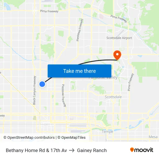 Bethany Home Rd & 17th Av to Gainey Ranch map