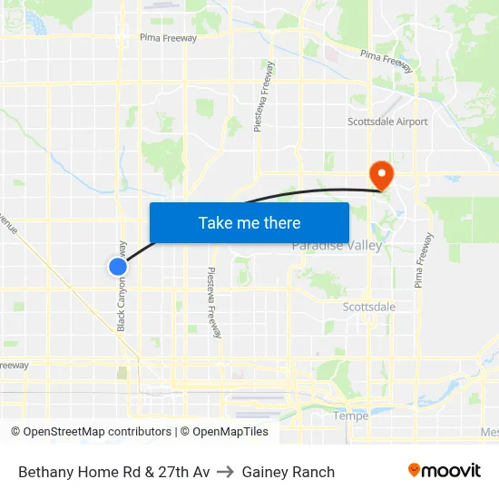 Bethany Home Rd & 27th Av to Gainey Ranch map