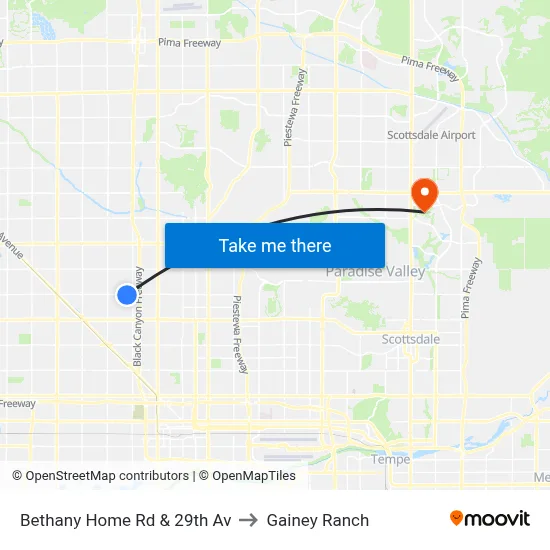 Bethany Home Rd & 29th Av to Gainey Ranch map