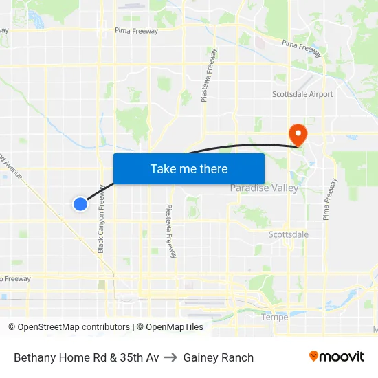 Bethany Home Rd & 35th Av to Gainey Ranch map