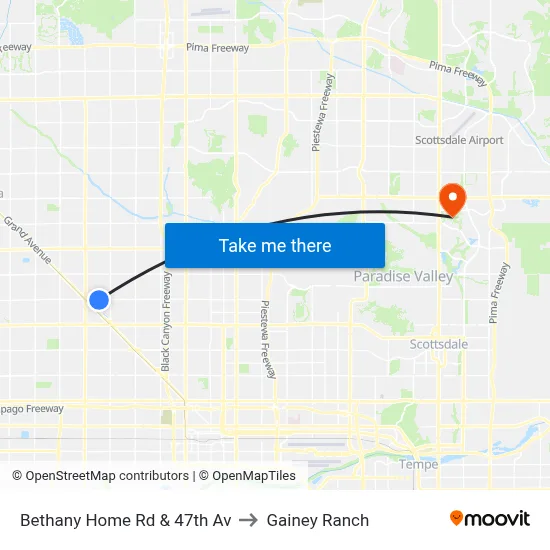 Bethany Home Rd & 47th Av to Gainey Ranch map