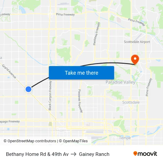 Bethany Home Rd & 49th Av to Gainey Ranch map