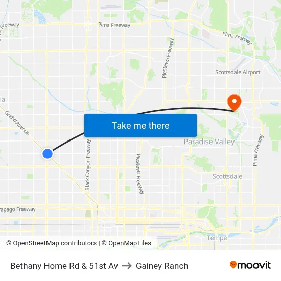 Bethany Home Rd & 51st Av to Gainey Ranch map