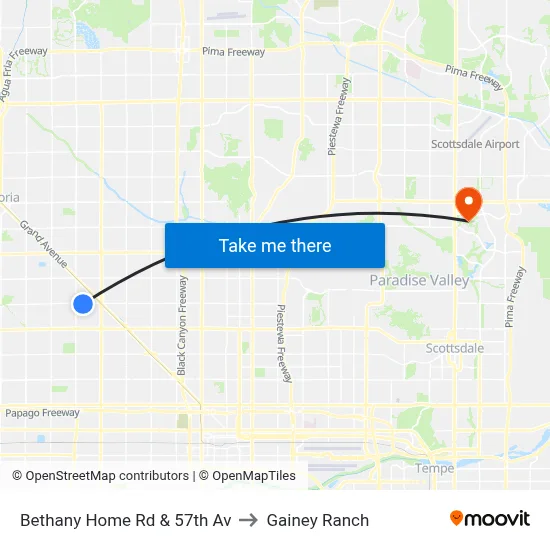 Bethany Home Rd & 57th Av to Gainey Ranch map
