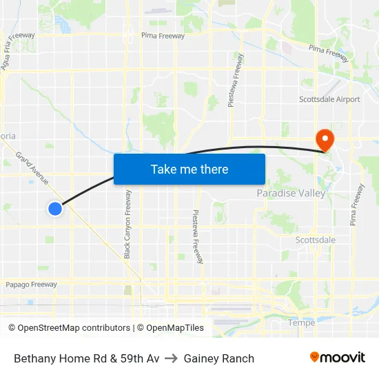 Bethany Home Rd & 59th Av to Gainey Ranch map