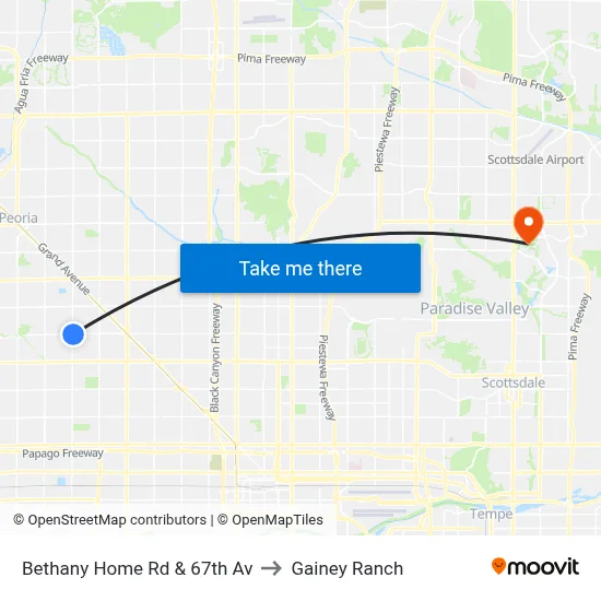 Bethany Home Rd & 67th Av to Gainey Ranch map