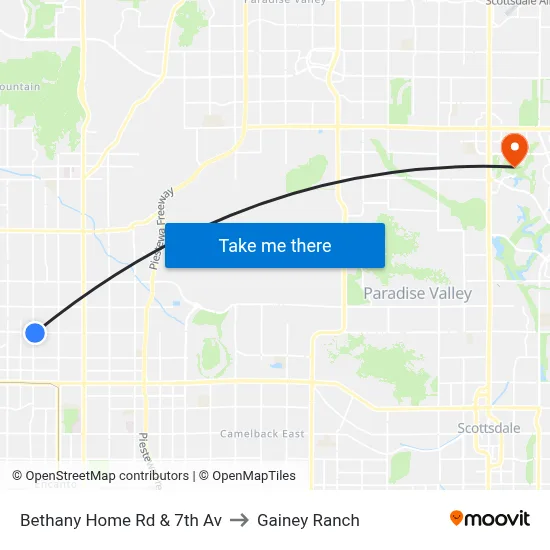 Bethany Home Rd & 7th Av to Gainey Ranch map