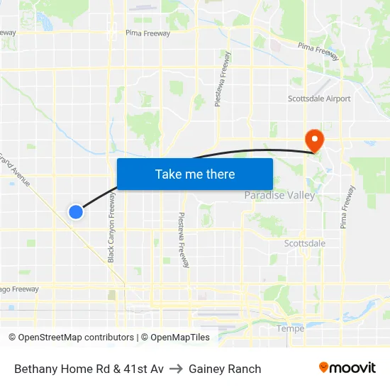 Bethany Home Rd & 41st Av to Gainey Ranch map